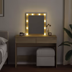 vidaXL Dressing Table with LED Cosmetic Table Vanity Makeup Table Smoked Oak - sonoma oak