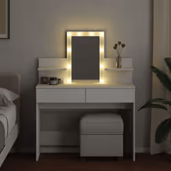vidaXL Dressing Table with LED Cosmetic Table Vanity Makeup Table Grey Sonoma - white