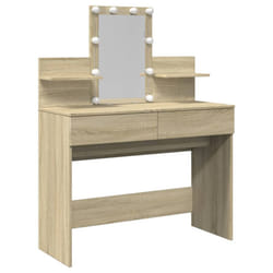 vidaXL Dressing Table with LED Cosmetic Table Vanity Makeup Table Grey Sonoma - sonoma oak