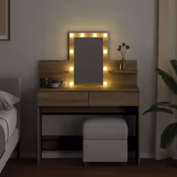 vidaXL Dressing Table with LED Cosmetic Table Vanity Makeup Table Grey Sonoma - sonoma oak