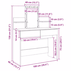 vidaXL Dressing Table with LED Cosmetic Table Vanity Makeup Table Grey Sonoma - sonoma oak