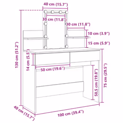 vidaXL Dressing Table with LED Cosmetic Table Vanity Makeup Table Grey Sonoma - concrete grey