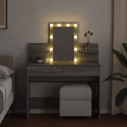 vidaXL Dressing Table with LED Cosmetic Table Vanity Makeup Table Grey Sonoma - grey sonoma