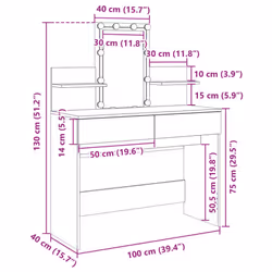 vidaXL Dressing Table with LED Cosmetic Table Vanity Makeup Table Grey Sonoma - grey sonoma
