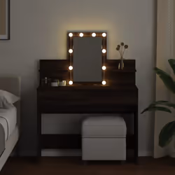 vidaXL Dressing Table with LED Cosmetic Table Vanity Makeup Table Grey Sonoma - brown oak