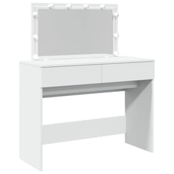 vidaXL Dressing Table with LED Cosmetic Table Vanity Makeup Table Brown Oak - white