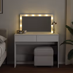 vidaXL Dressing Table with LED Cosmetic Table Vanity Makeup Table Brown Oak - white