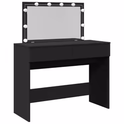 vidaXL Dressing Table with LED Cosmetic Table Vanity Makeup Table Brown Oak - black