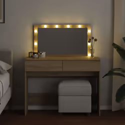 vidaXL Dressing Table with LED Cosmetic Table Vanity Makeup Table Brown Oak - sonoma oak