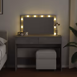 vidaXL Dressing Table with LED Cosmetic Table Vanity Makeup Table Brown Oak - concrete grey