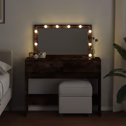 vidaXL Dressing Table with LED Cosmetic Table Vanity Makeup Table Brown Oak - smoked oak