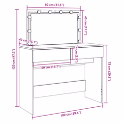 vidaXL Dressing Table with LED Cosmetic Table Vanity Makeup Table Brown Oak - smoked oak