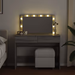 vidaXL Dressing Table with LED Cosmetic Table Vanity Makeup Table Brown Oak - grey sonoma