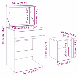 vidaXL Dressing Table and Stool Bedroom Cosmetic Table Vanity Makeup Table - grey sonoma - Additional view 3