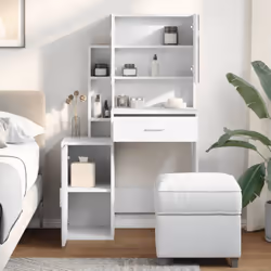 vidaXL Dressing Table with Cabinet Cosmetic Table Vanity Desk Makeup Table - white - Additional view 2