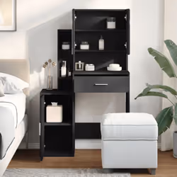 vidaXL Dressing Table with Cabinet Cosmetic Table Vanity Desk Makeup Table - black