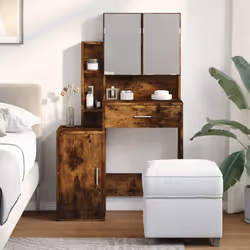vidaXL Dressing Table with Cabinet Cosmetic Table Vanity Desk Makeup Table - smoked oak