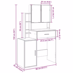 vidaXL Dressing Table with Cabinet Cosmetic Table Vanity Desk Makeup Table - grey sonoma