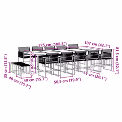 vidaXL Garden Dining Set Outdoor Table and Chair Poly Rattan - 14 piece