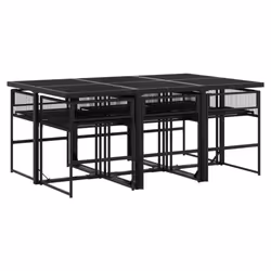 vidaXL Garden Dining Set Outdoor Dining Set Table and Chair Black Poly Rattan - 6 piece
