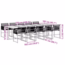 vidaXL Garden Dining Set Outdoor Dining Set Table and Chair Black Poly Rattan - 10 piece
