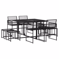 vidaXL Garden Dining Set 9 Piece Outdoor Table and Chair Black Poly Rattan