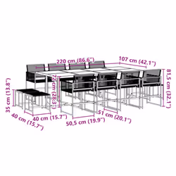 vidaXL Garden Dining Set 13 Piece Outdoor Table and Chair Black Poly Rattan