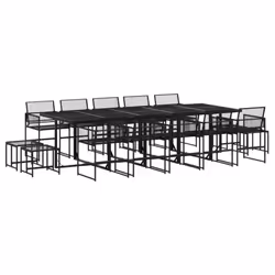 vidaXL Garden Dining Set 15 Piece Outdoor Table and Chair Black Poly Rattan