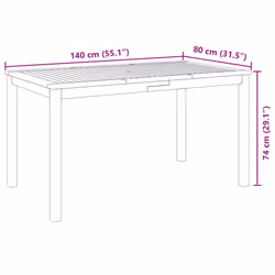vidaXL Garden Dining Set 3 Piece Outdoor Table and Chair Solid Wood Acacia - 140 x 80 x 74 cm/ 5 piece - Additional view 3