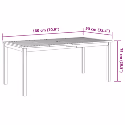 vidaXL Garden Dining Set 3 Piece Outdoor Table and Chair Solid Wood Acacia - 180 x 90 x 75 cm/ 9 piece - Additional view 8