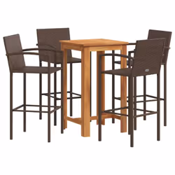 vidaXL Garden Bar Set 5 Piece Bar Table Brown Solid Wood Acacia & Poly Rattan