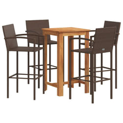 vidaXL Garden Bar Set 5 Piece Bar Table Brown Solid Wood Acacia & Poly Rattan
