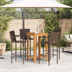 vidaXL Garden Bar Set 5 Piece Bar Table Brown Solid Wood Acacia & Poly Rattan