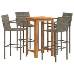 vidaXL Garden Bar Set 5 Piece Bar Table Grey Solid Wood Acacia & Poly Rattan