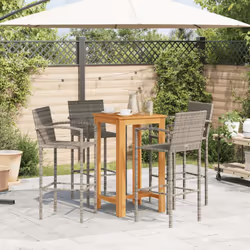 vidaXL Garden Bar Set 5 Piece Bar Table Grey Solid Wood Acacia & Poly Rattan