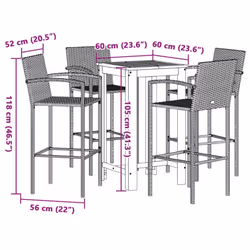 vidaXL Garden Bar Set 5 Piece Bar Table Grey Solid Wood Acacia & Poly Rattan