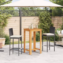 vidaXL Garden Bar Set 3 Piece Chairs Black Solid Wood Acacia and Poly Rattan