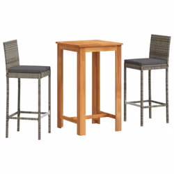 vidaXL Garden Bar Set 3 Piece Chairs Grey Solid Wood Acacia and Poly Rattan