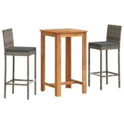 vidaXL Garden Bar Set 3 Piece Chairs Grey Solid Wood Acacia and Poly Rattan