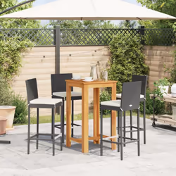 vidaXL Garden Bar Set 5 Piece Chairs Black Solid Wood Acacia and Poly Rattan