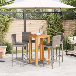 vidaXL Garden Bar Set 5 Piece Chairs Grey Solid Wood Acacia and Poly Rattan