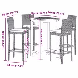vidaXL Garden Bar Set 5 Piece Chairs Grey Solid Wood Acacia and Poly Rattan