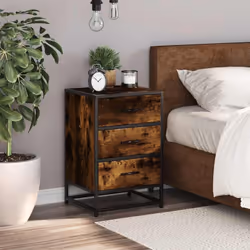 vidaXL Bedside Cabinet Black 40x34.5x60 cm Engineered Wood and Metal - smoked oak - Additional view 2