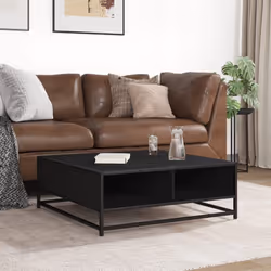 vidaXL Coffee Table Hallway Tea End Table Side Table Engineered Wood and Metal - black, 80 x 80 x 30 cm - Additional view 2