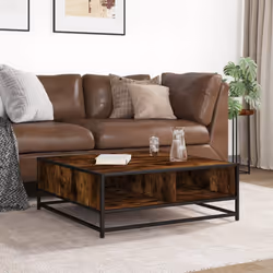 vidaXL Coffee Table Hallway Tea End Table Side Table Engineered Wood and Metal - smoked oak, 80 x 80 x 30 cm - Additional view 2