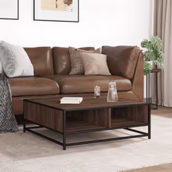 vidaXL Coffee Table Hallway Tea End Table Side Table Engineered Wood and Metal - brown oak, 80 x 80 x 30 cm - Additional view 2