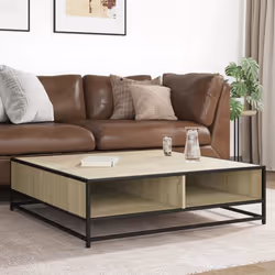 vidaXL Coffee Table Hallway Tea End Table Side Table Engineered Wood and Metal - sonoma oak, 100 x 100 x 30 cm - Additional view 2