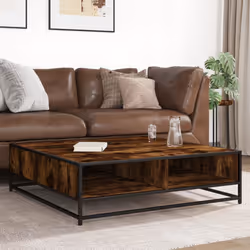 vidaXL Coffee Table Hallway Tea End Table Side Table Engineered Wood and Metal - smoked oak, 100 x 100 x 30 cm - Additional view 2