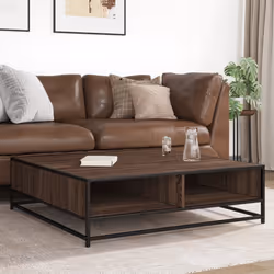 vidaXL Coffee Table Hallway Tea End Table Side Table Engineered Wood and Metal - brown oak, 100 x 100 x 30 cm - Additional view 2