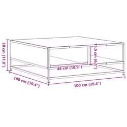 vidaXL Coffee Table Hallway Tea End Table Side Table Engineered Wood and Metal - brown oak, 100 x 100 x 30 cm - Additional view 9